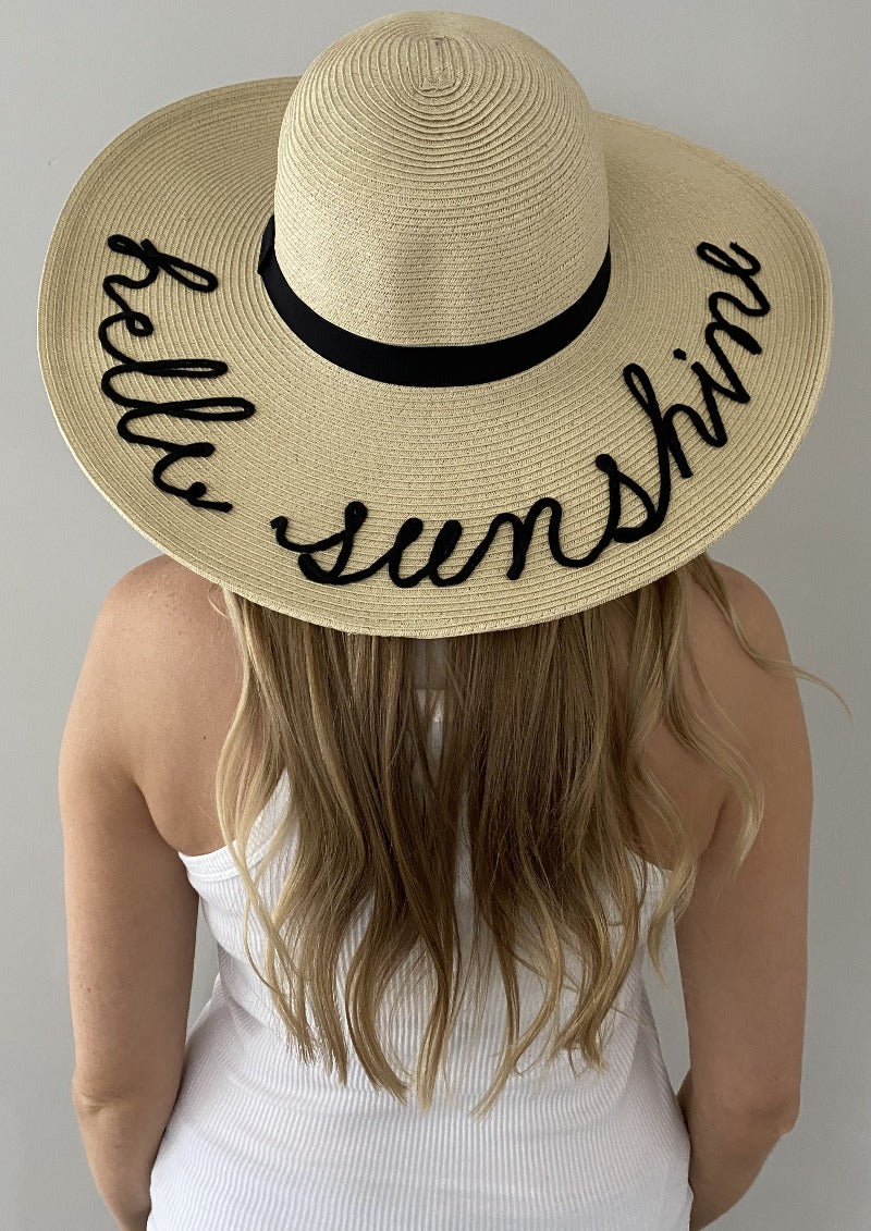 Sunshine Embroidered Beach Hat Women's UPF 50 Sturdy Wide Brim Fits Large Heads Toast XLarge