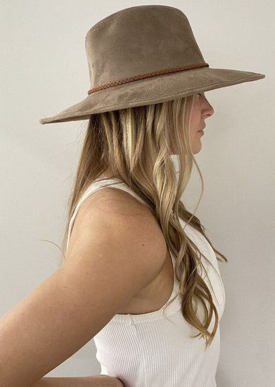 Coachella Fedora Hat For Big Heads Taupe