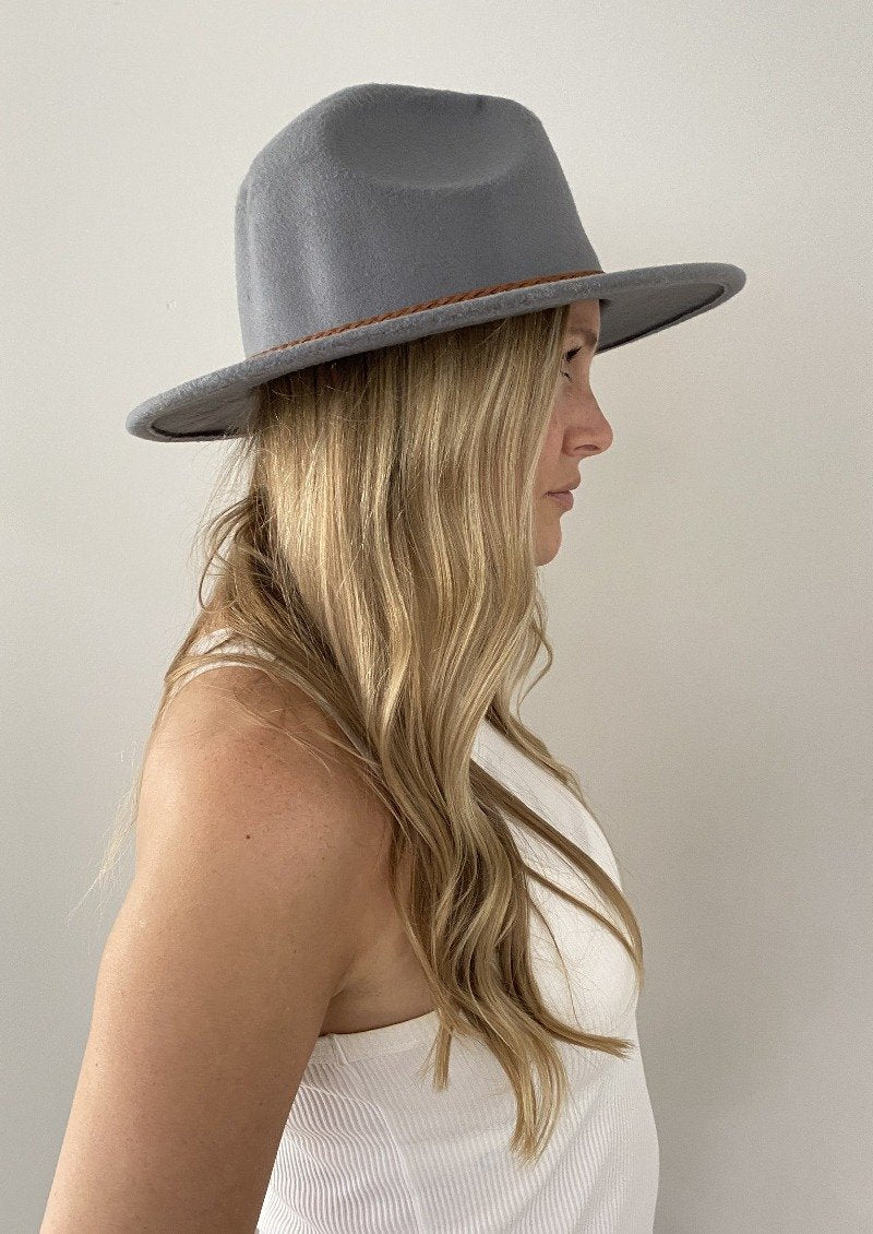 Grey Fedora Felt Hat For Women  Wide Brim Felt Hat – Sungrubbies