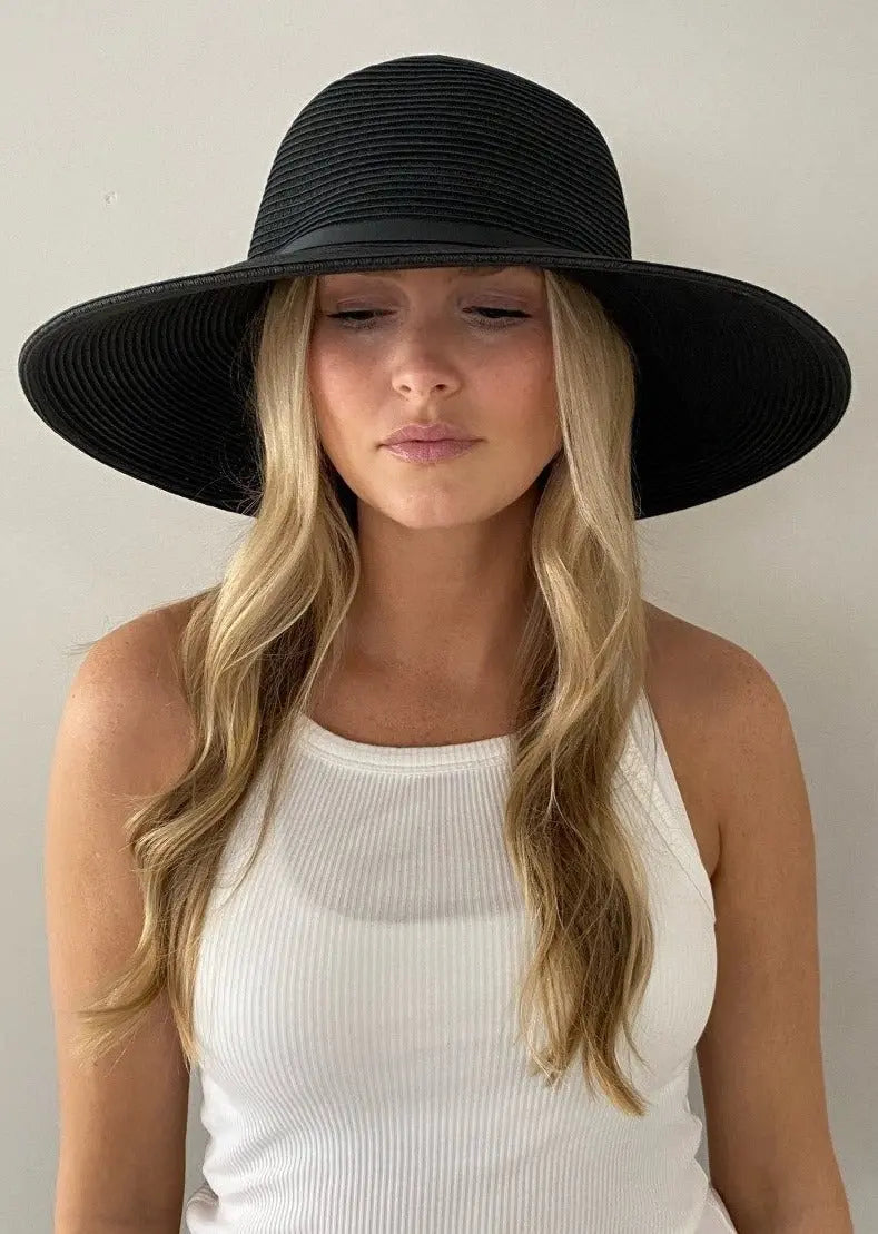 Black Summer Hat For Women Fits Large Head | Wide Brim Sun  display picture 3