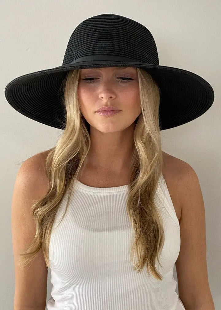 Black Summer Hat For Women Fits Large Head | Wide Brim Sun  display picture 2
