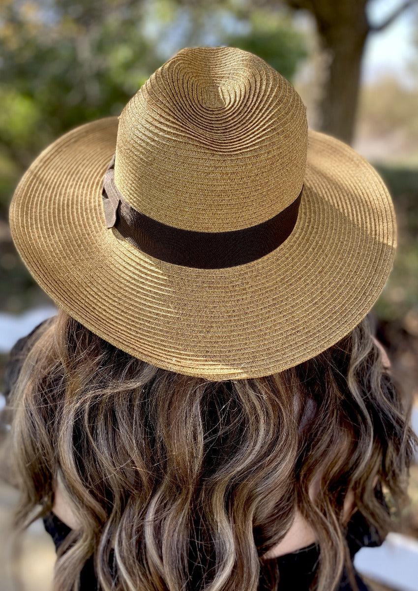 Wide Brim Fedora Sun Hat for Women 50+ UPF Sun Protection Tan
