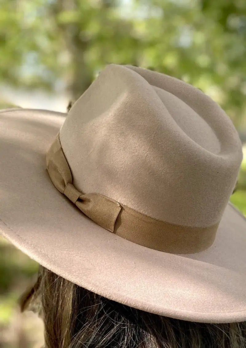 Wide Brim Felt Fedora Hat in Light Taupe DNMC | Large Brim Vegan Felt Fedora | Hats Unlimited main image 4