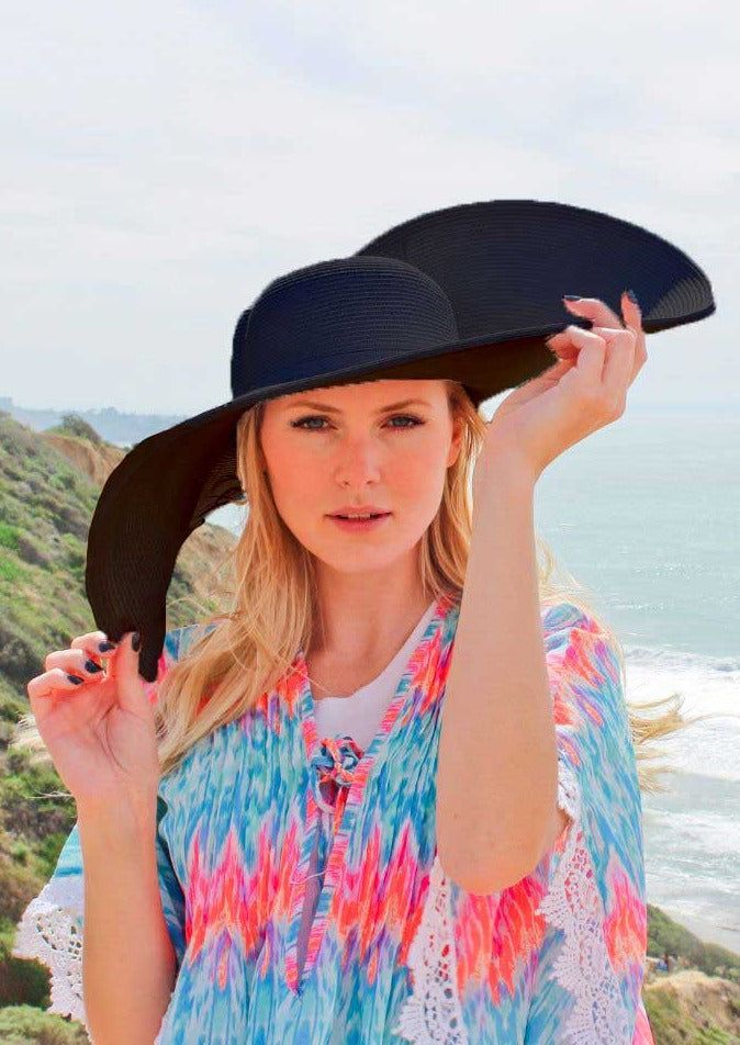Extra Large Brim Sun Hat For Women Black XL