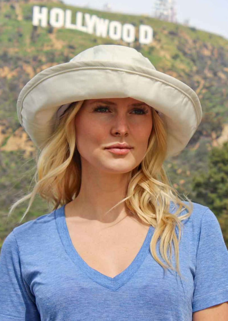 White Packable Sun Hat for Women XL UPF50