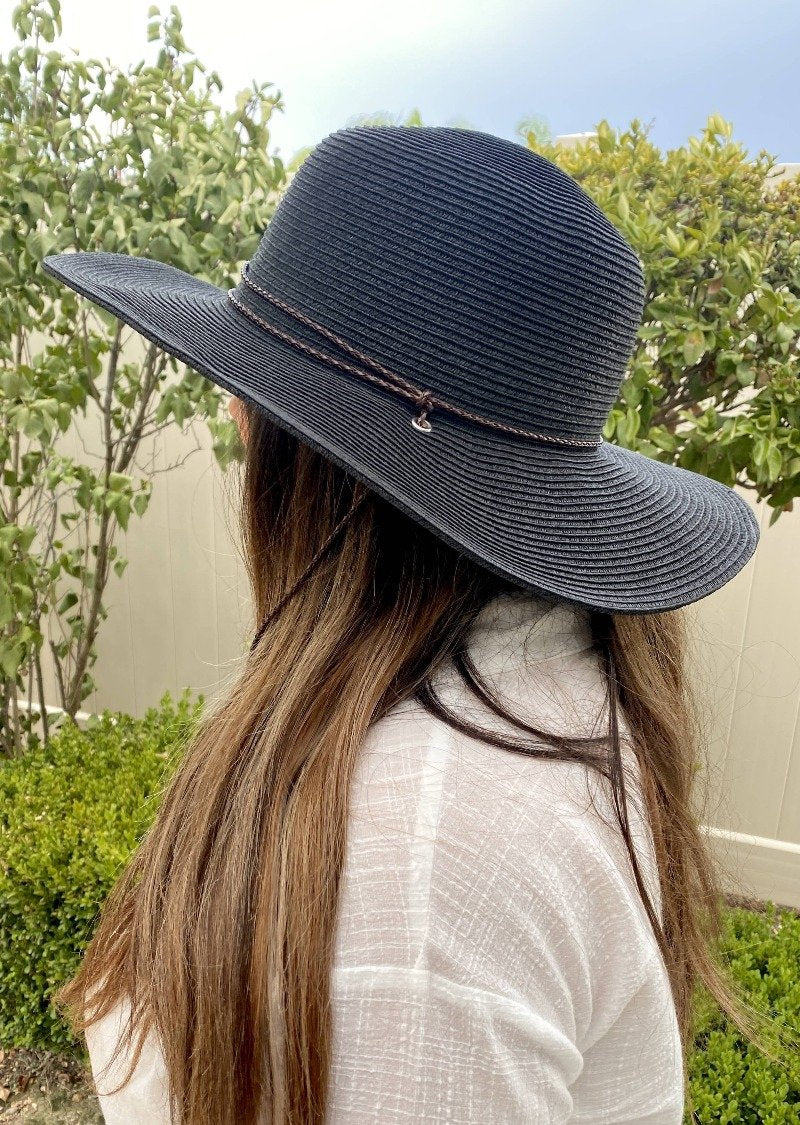 Black hat for women with large heads chin strap