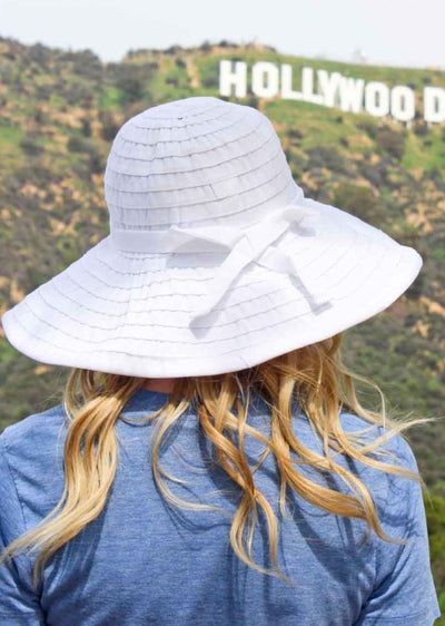 white crushable womens sun hat with bow