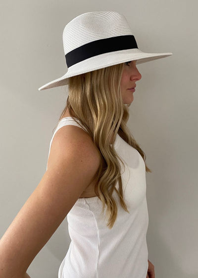 White Panama Fedora Hat For Women With Large Heads UPF 50