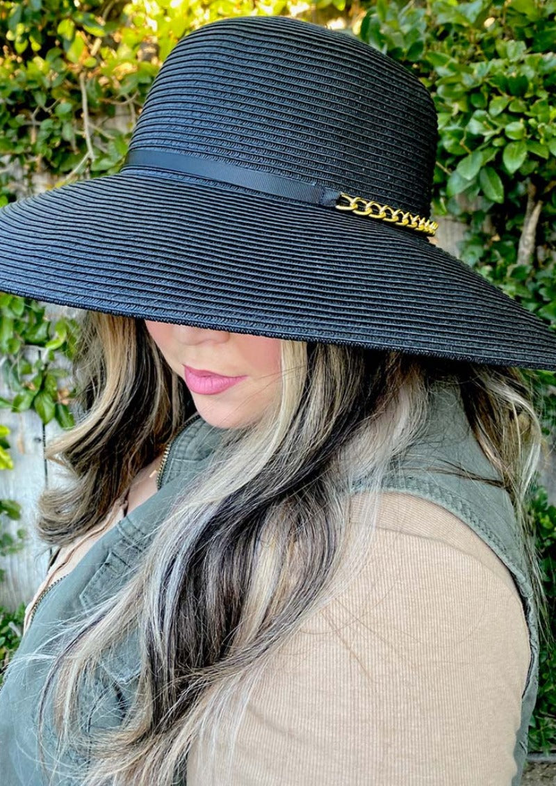 Black Summer Hat For Women Fits Large Head XLarge WIde Brim Sun Hat Sungrubbies